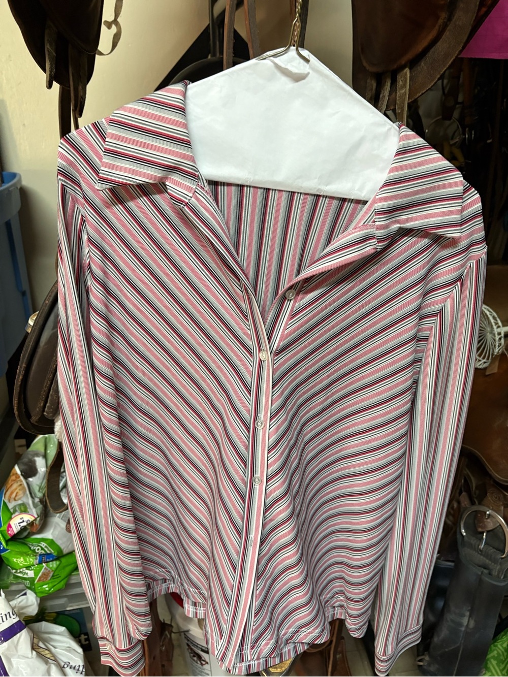 Men's Striped Button-Up Shirt in Red and White